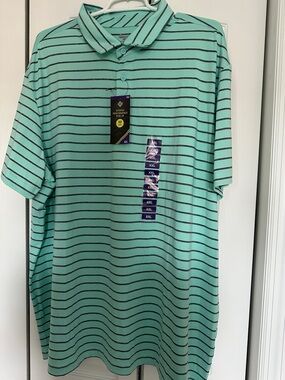 Men's Striped Polo Shirt in Aqua Green